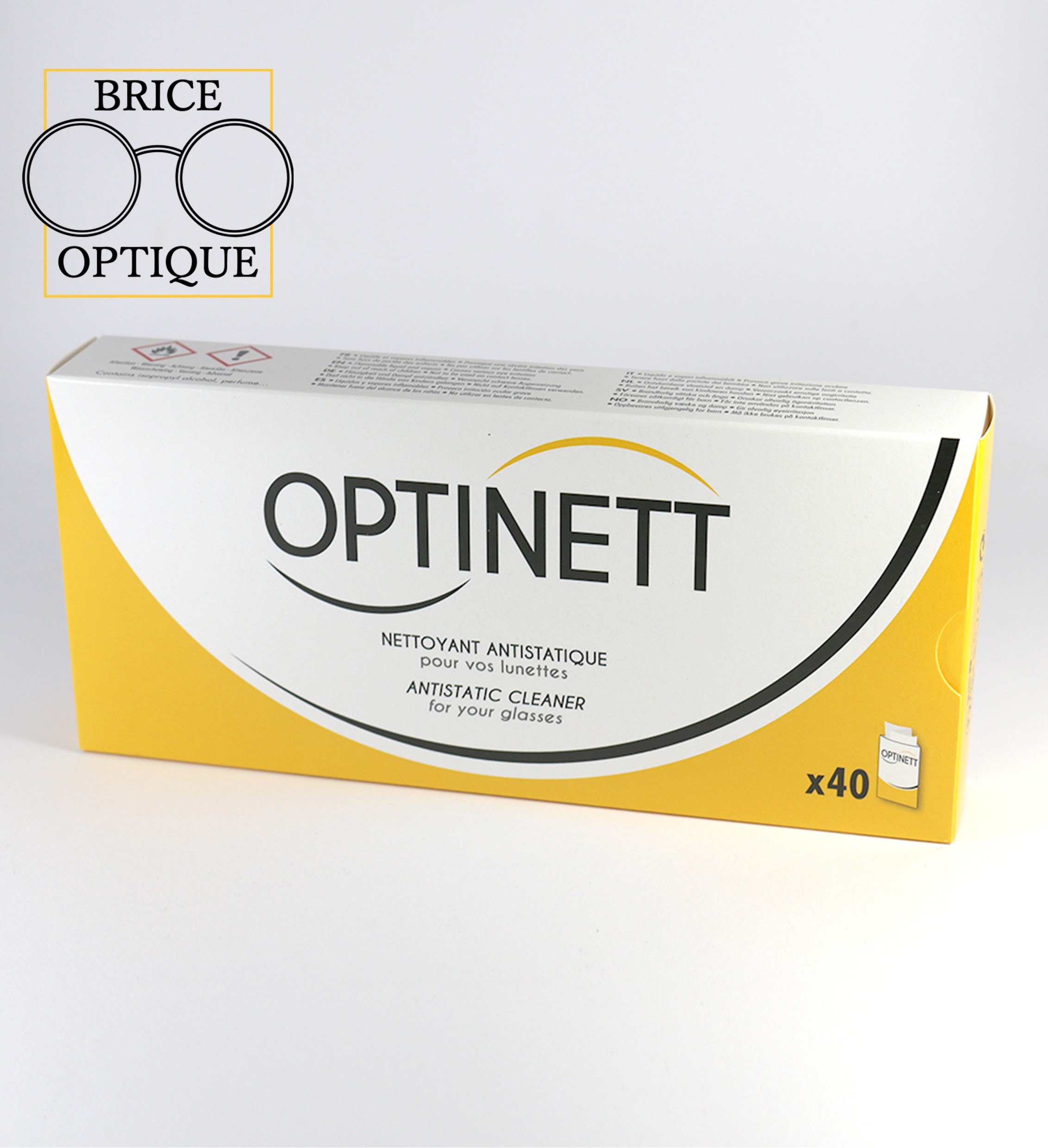 Lingettes nettoyantes antistatiques pour lunettes Optinett - 40 lingettes -  BRICE OPTIQUE